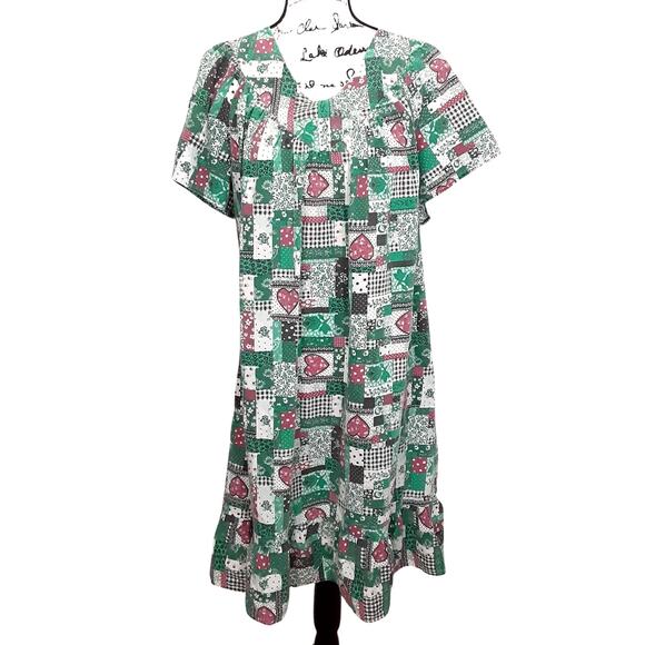Vintage Dresses & Skirts - Vintage 80s House Dress Muumuu Patchwork Granny Square 2X Farmhouse Quilt